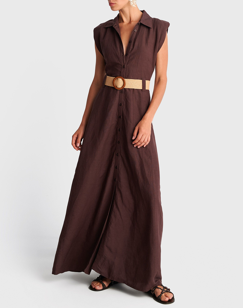 ALE ALE ΦΟΡΕΜΑ ΜΑΚΡΥ ΜΟΝΟΧΡΩΜΟ 8923375-KAFE Brown - 3