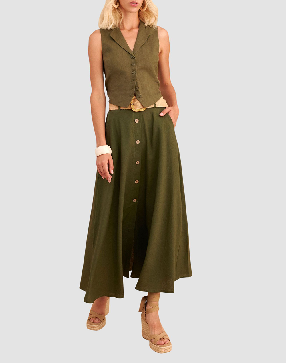 Attrattivo Φούστα Ζωνη 9924570-Lkhak Khaki Γυναικεία ρούχα φούστες Politikos Shop Πολιτικός