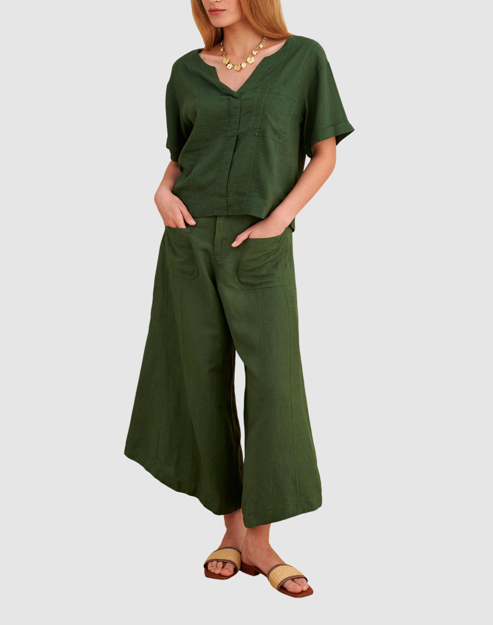 Attrattivo Ζυπ Κυλοτ 9923218-Prasi Green Γυναικεία ρούχα παντελόνια Υφασματινα Politikos Shop Πολιτικός