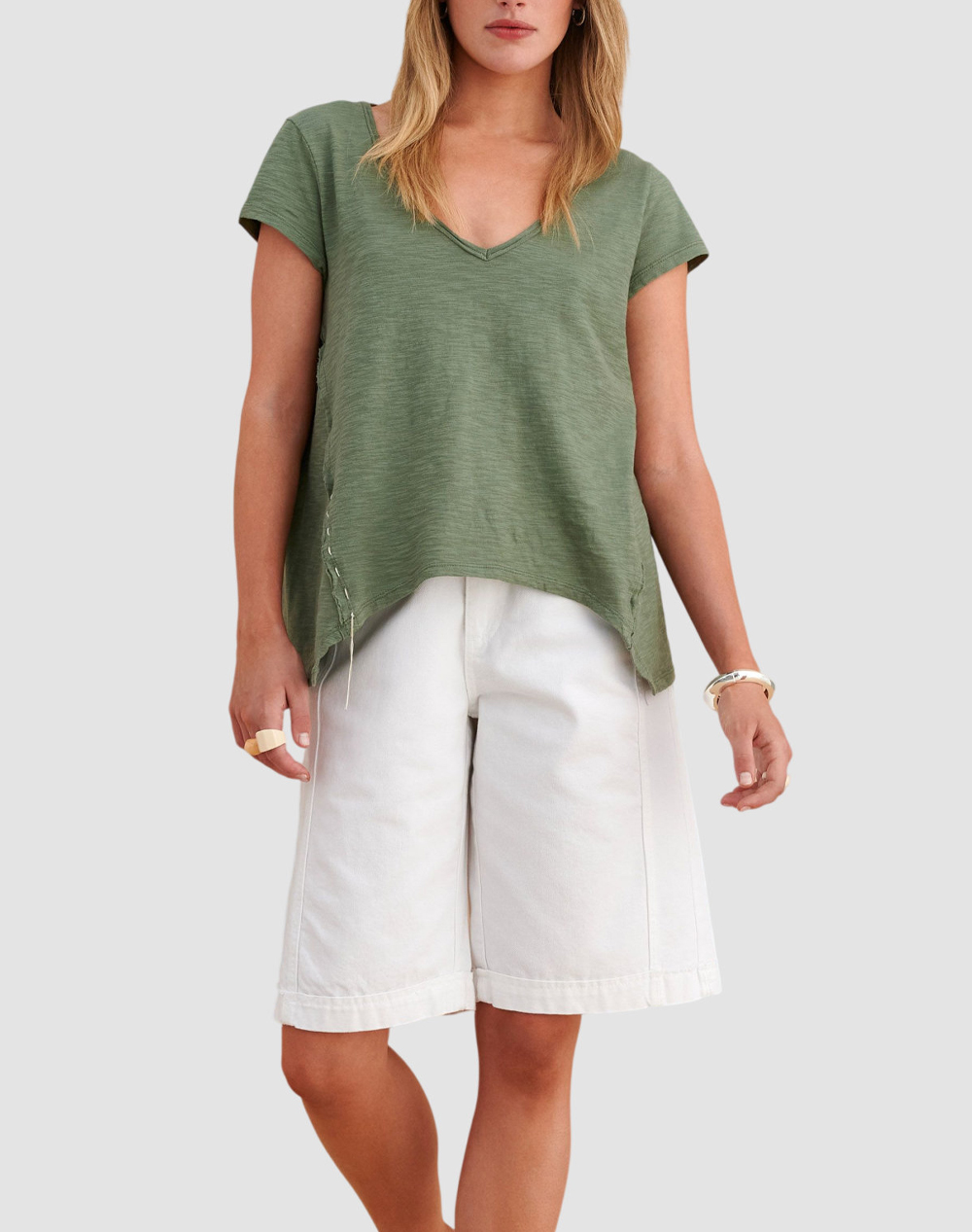 Attrattivo Μπλούζα 9836325-Xaki Khaki Γυναικεία ρούχα μπλούζες Τ-Shirt Politikos Shop Πολιτικός