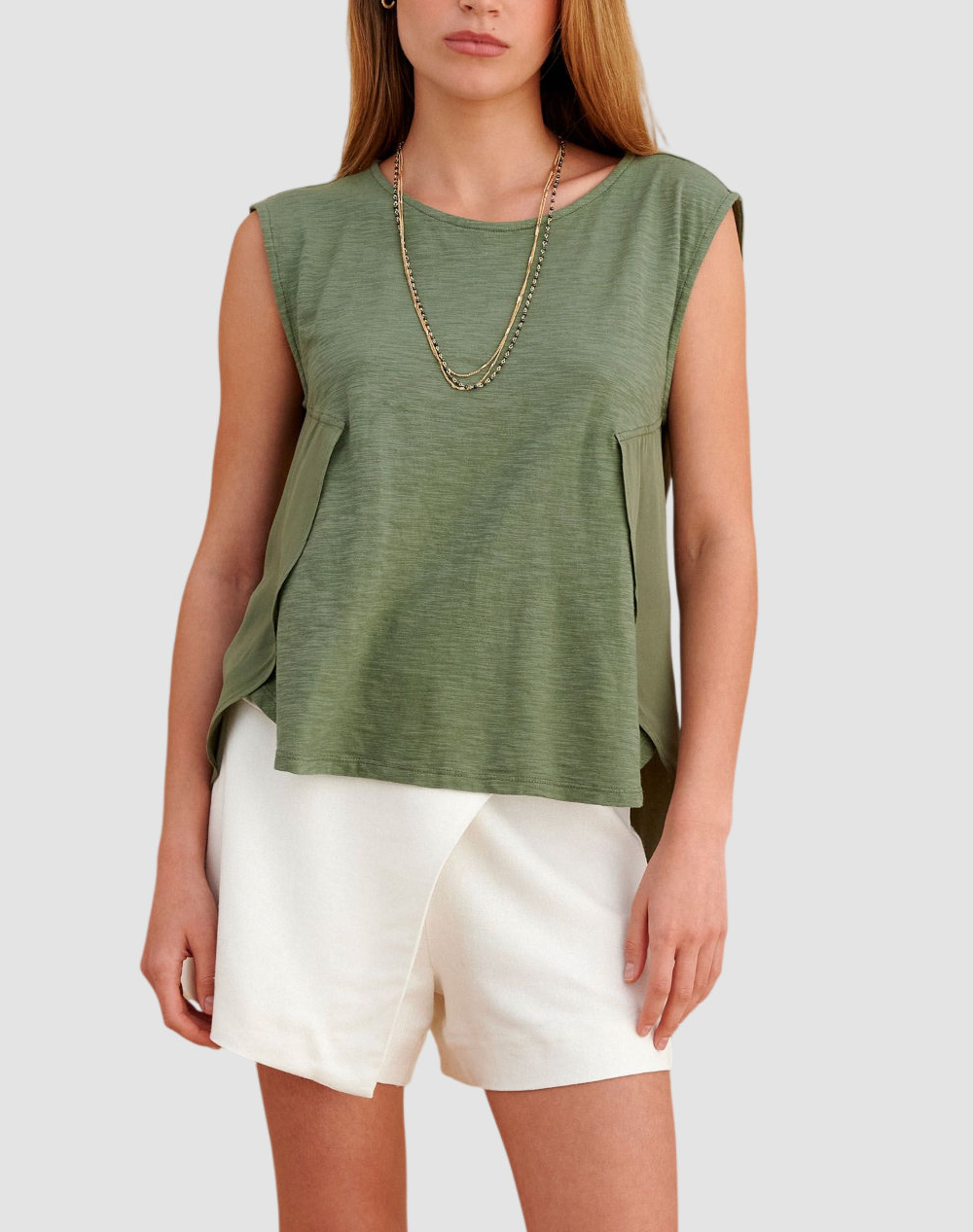 Attrattivo Μπλούζα 9836234-Xaki Khaki Γυναικεία ρούχα μπλούζες Τ-Shirt Politikos Shop Πολιτικός