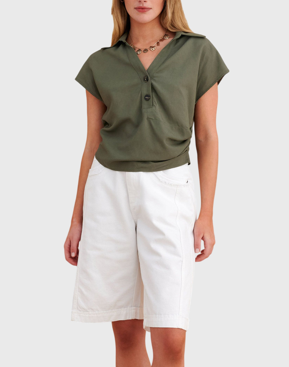 Attrattivo Τοπ 80Βισκ20Λινο 9924396-Xaki Khaki Γυναικεία ρούχα μπλούζες Κορμακια Politikos Shop Πολιτικός