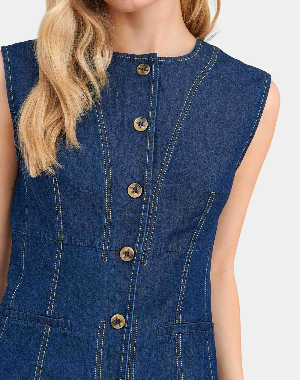 Attrattivo Γιλεκο 91253616-Mple Denimblue Γυναικεία ρούχα μπλούζες Τοπ Κορμακια Politikos Shop Πολιτικός