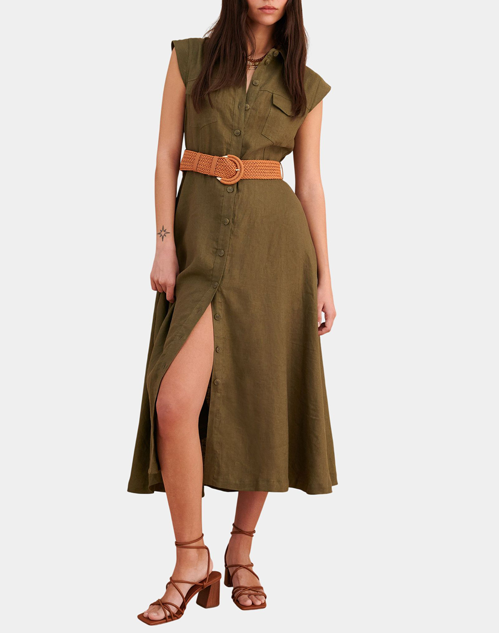 Attrattivo Φόρεμα Ζωνη 9923003-Xaki Khaki Γυναικεία ρούχα φορέματα Politikos Shop Πολιτικός