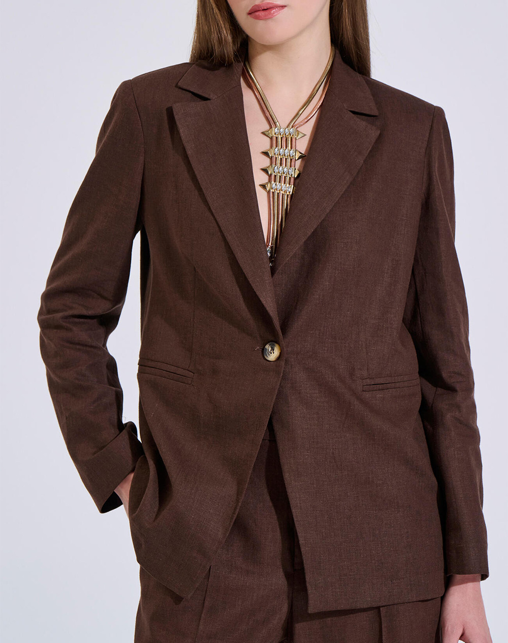 Bill Cost Γυναικείο Σακάκι Καφέ Λινό Rayon