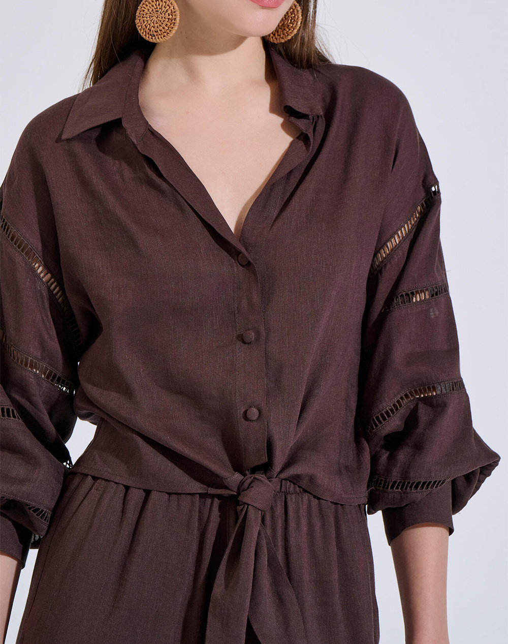 Bill Cost Γυναικείο Πουκάμισο Καφέ Rayon Λινό