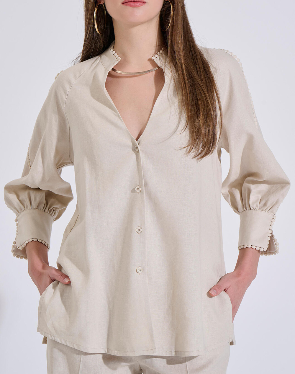 Bill Cost Γυναικείο Πουκάμισο Μπεζ Rayon Λινό
