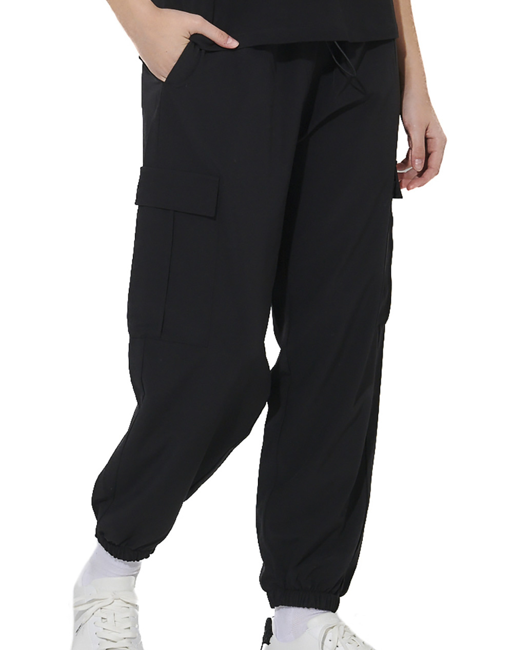 BODY ACTION WOMEN''S POLY STRETCH CARGO PANTS 021623-01-BLACK Black
