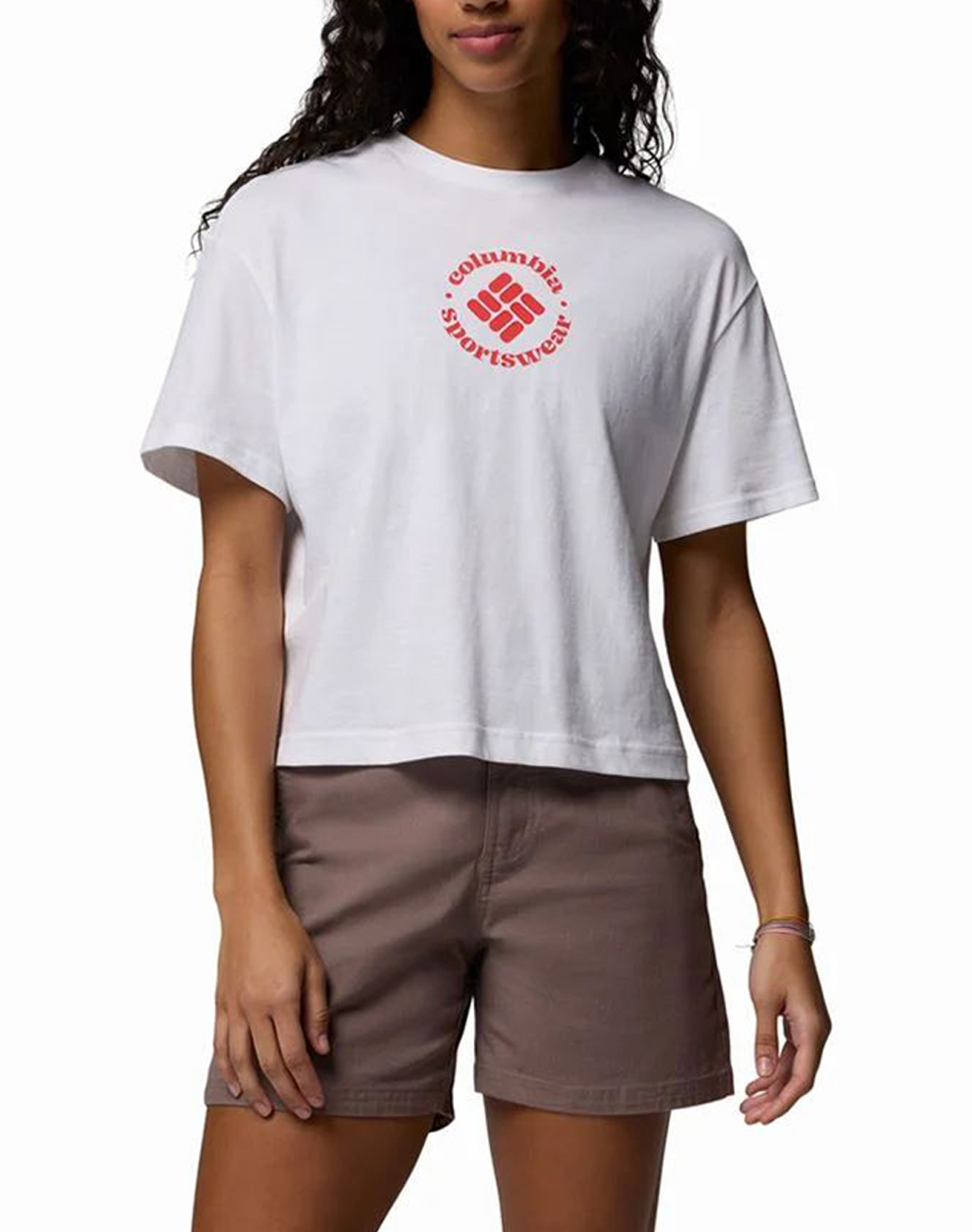 Columbia Γυναικείο Cropped T-Shirt Κοντομάνικο Άσπρο Οργανικό Βαμβάκι Οργανικό Βαμβάκι Ελαστάνη