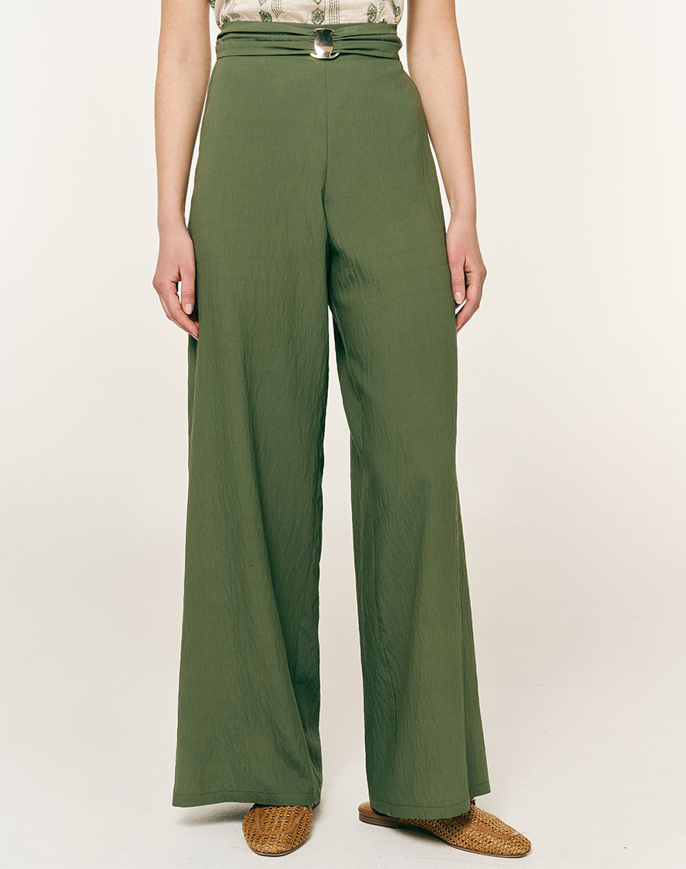 FOREL Παντελόνι βισκόζ με αγγράφα 082.20.01.017-XAKI Khaki