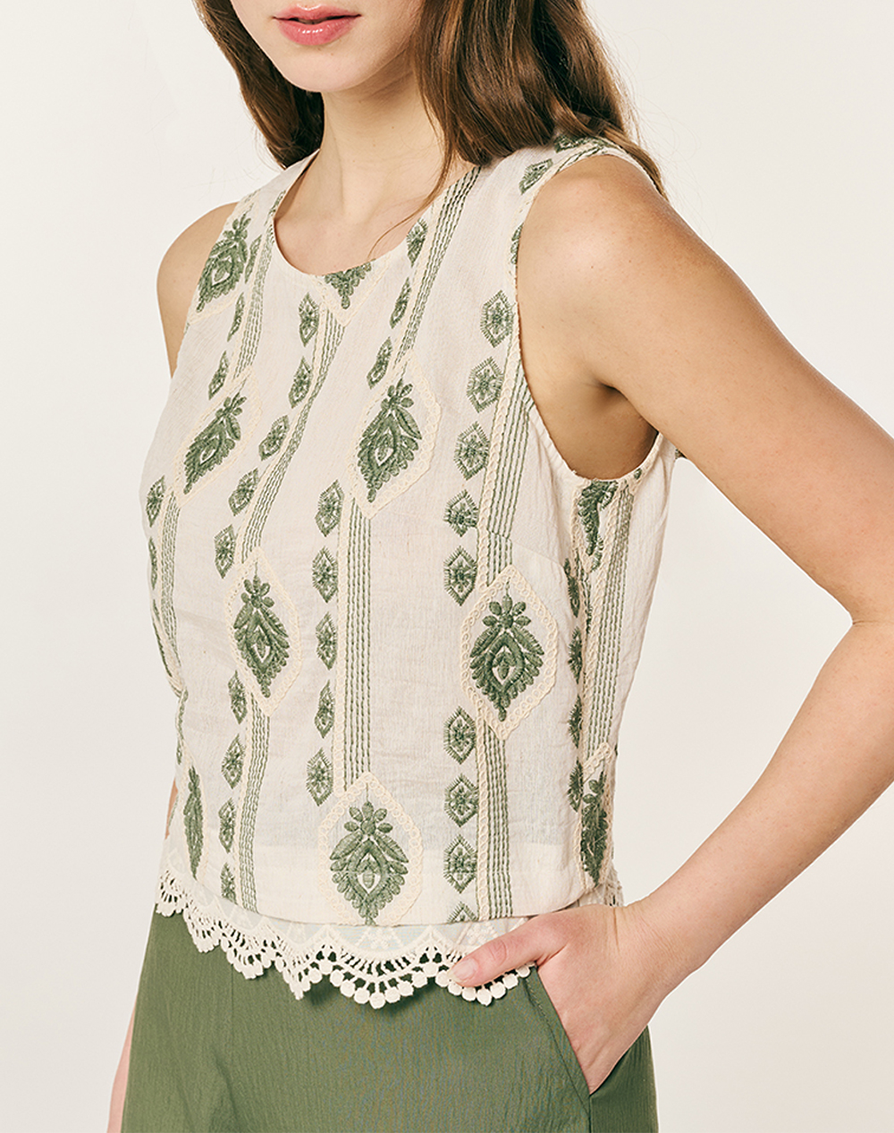 FOREL Μπλούζα κοντή με κέντημα 082.10.01.020-XAKI Khaki