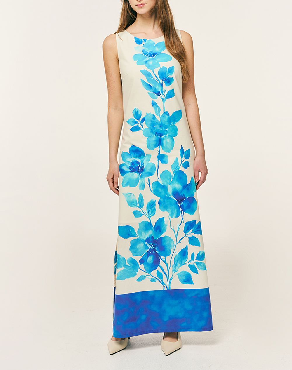 Forel Φόρεμα Αμάνικο Floral Maxi 082 50 01 054-Ρουα Royalblue Γυναικεία ρούχα φορέματα Politikos Shop Πολιτικός