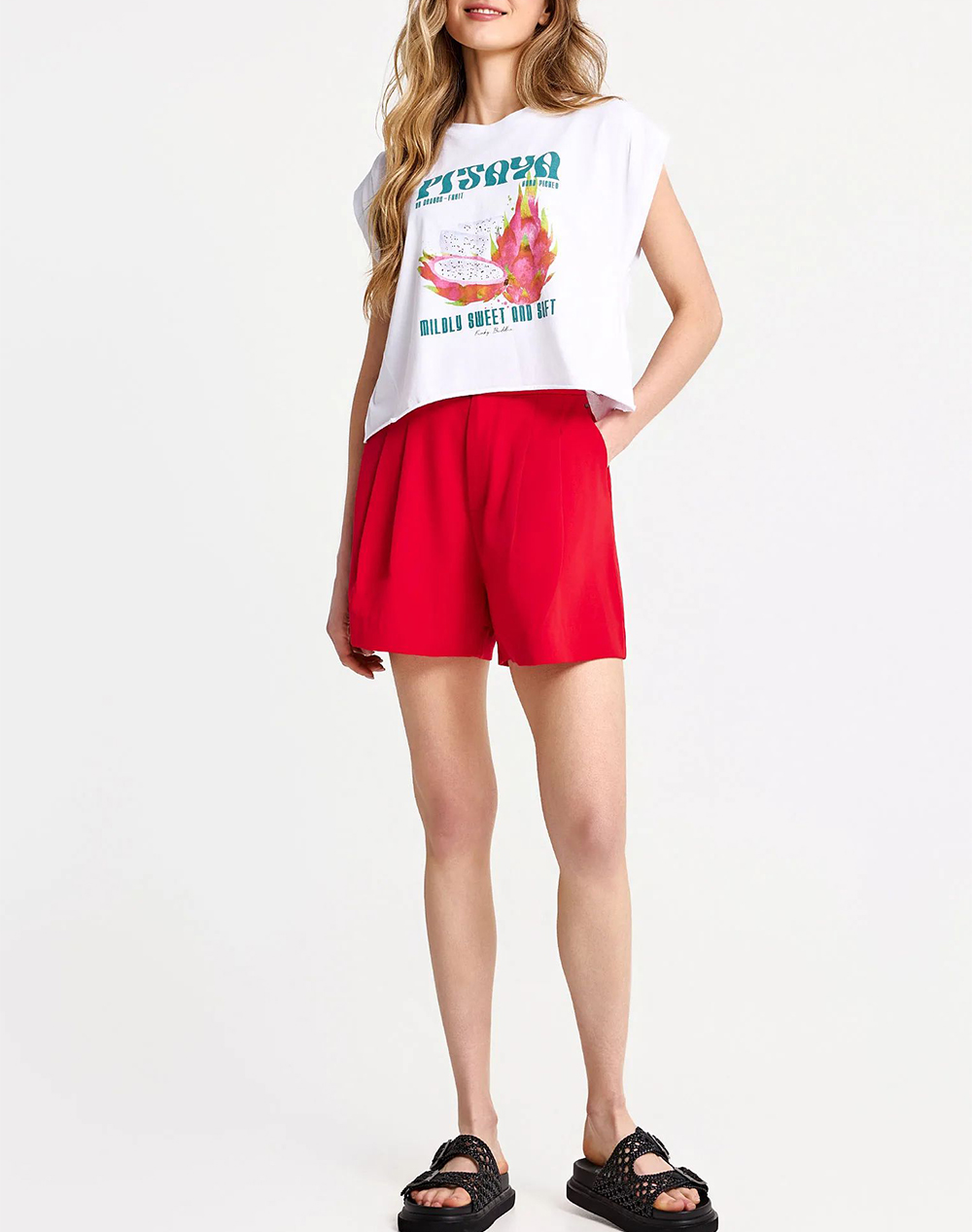 Funky Buddha T-Shirts Fbl013-151-04-White White Γυναικεία ρούχα μπλούζες Τ-Shirt Politikos Shop Πολιτικός