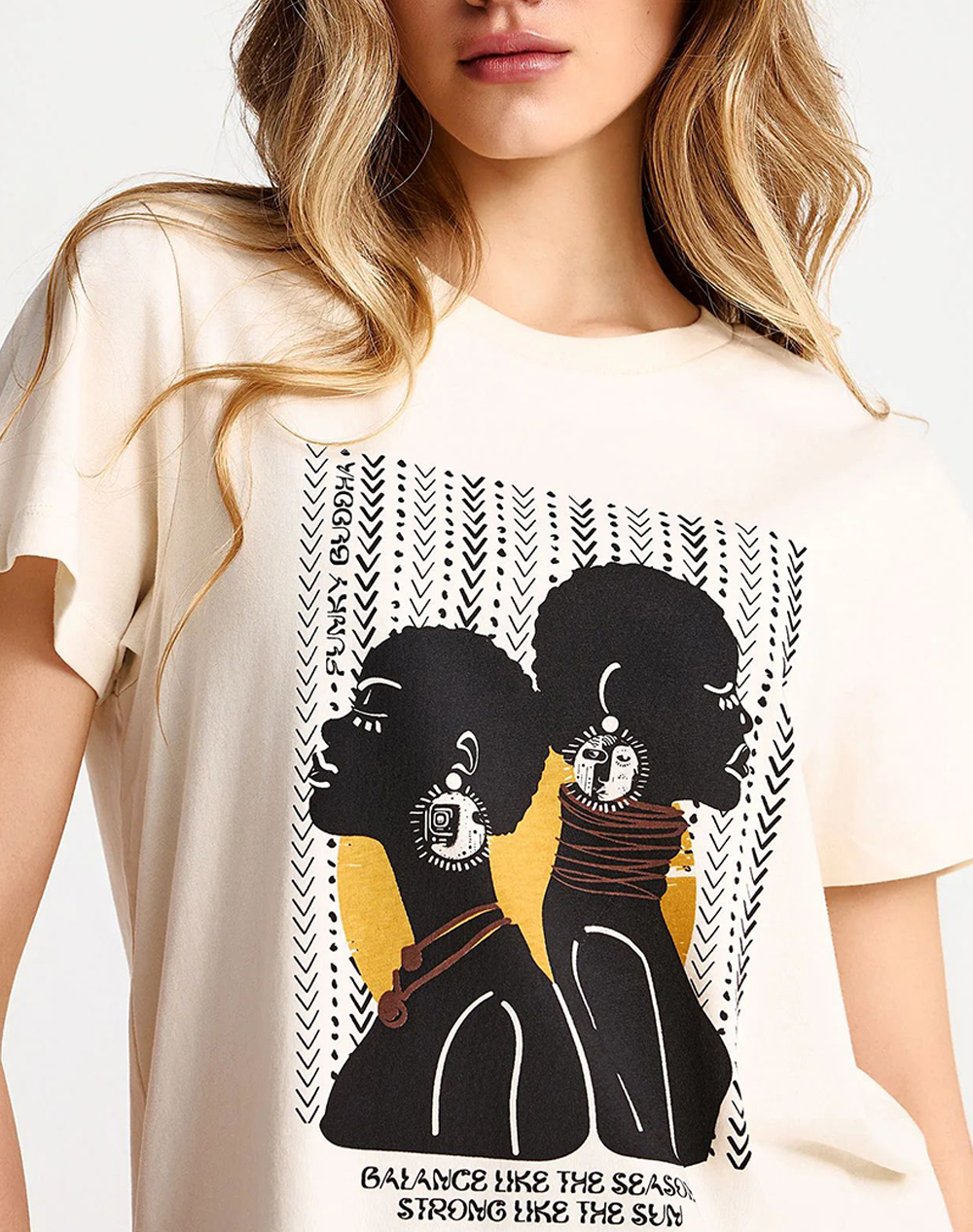 Funky Buddha T-Shirts Fbl013-122-04-Chalk Cream Γυναικεία ρούχα μπλούζες Τ-Shirt Politikos Shop Πολιτικός