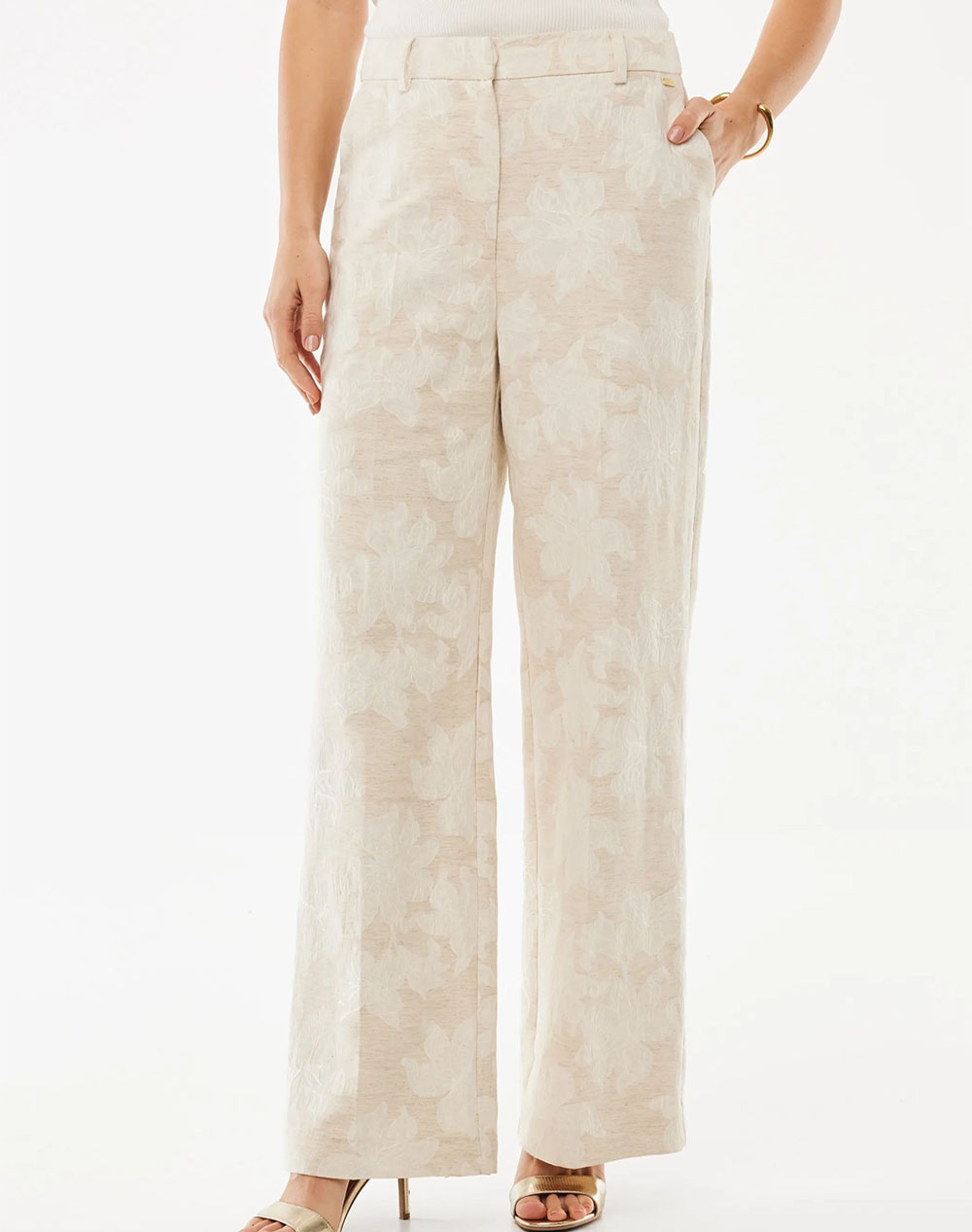 MEXX Flower jacquard pants straight leg MF007001161W-131308 Biege