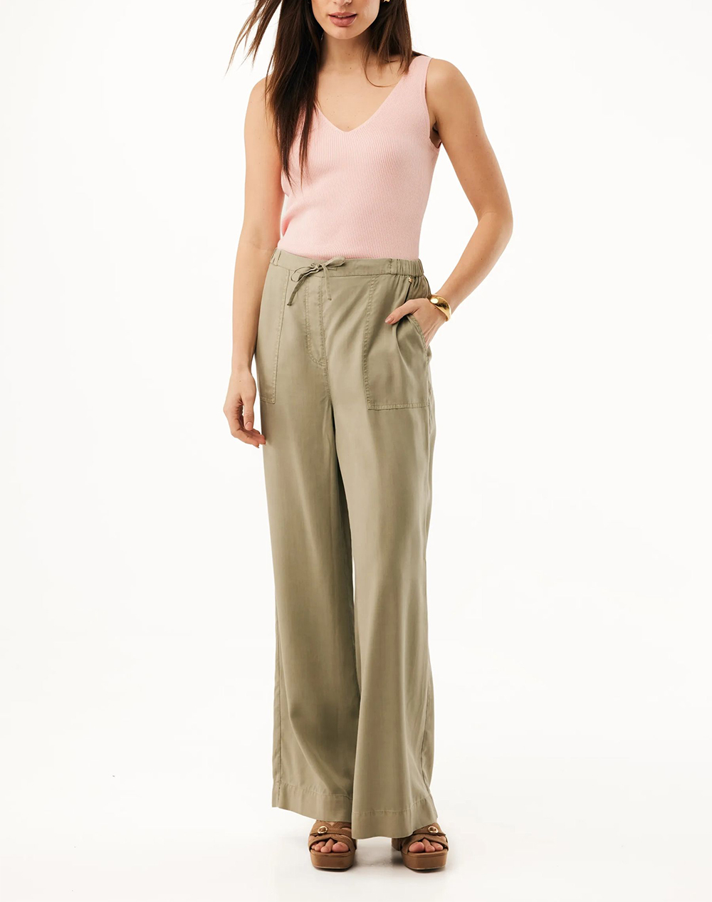 Mexx Lyocell Pants Wide Leg Mf007004061W-190417 Khaki Γυναικεία ρούχα παντελόνια Υφασματινα Politikos Shop Πολιτικός