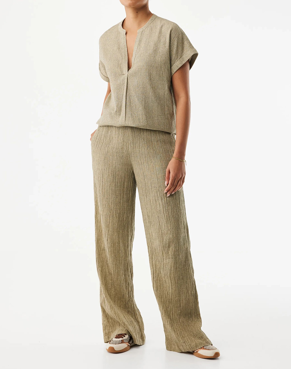 Mexx Crincle Pants Wide Leg Mf007004361W-150927 Khaki Γυναικεία ρούχα παντελόνια Υφασματινα Politikos Shop Πολιτικός