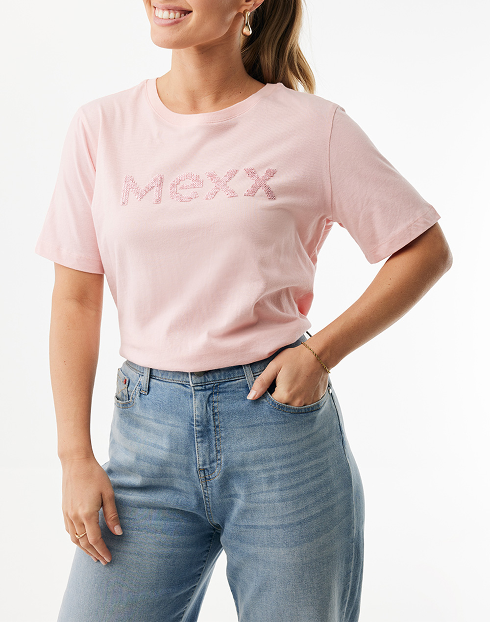 Mexx Γυναικείο T-Shirt Κοντομάνικο Ανοιχτό Ροζ Βαμβάκι