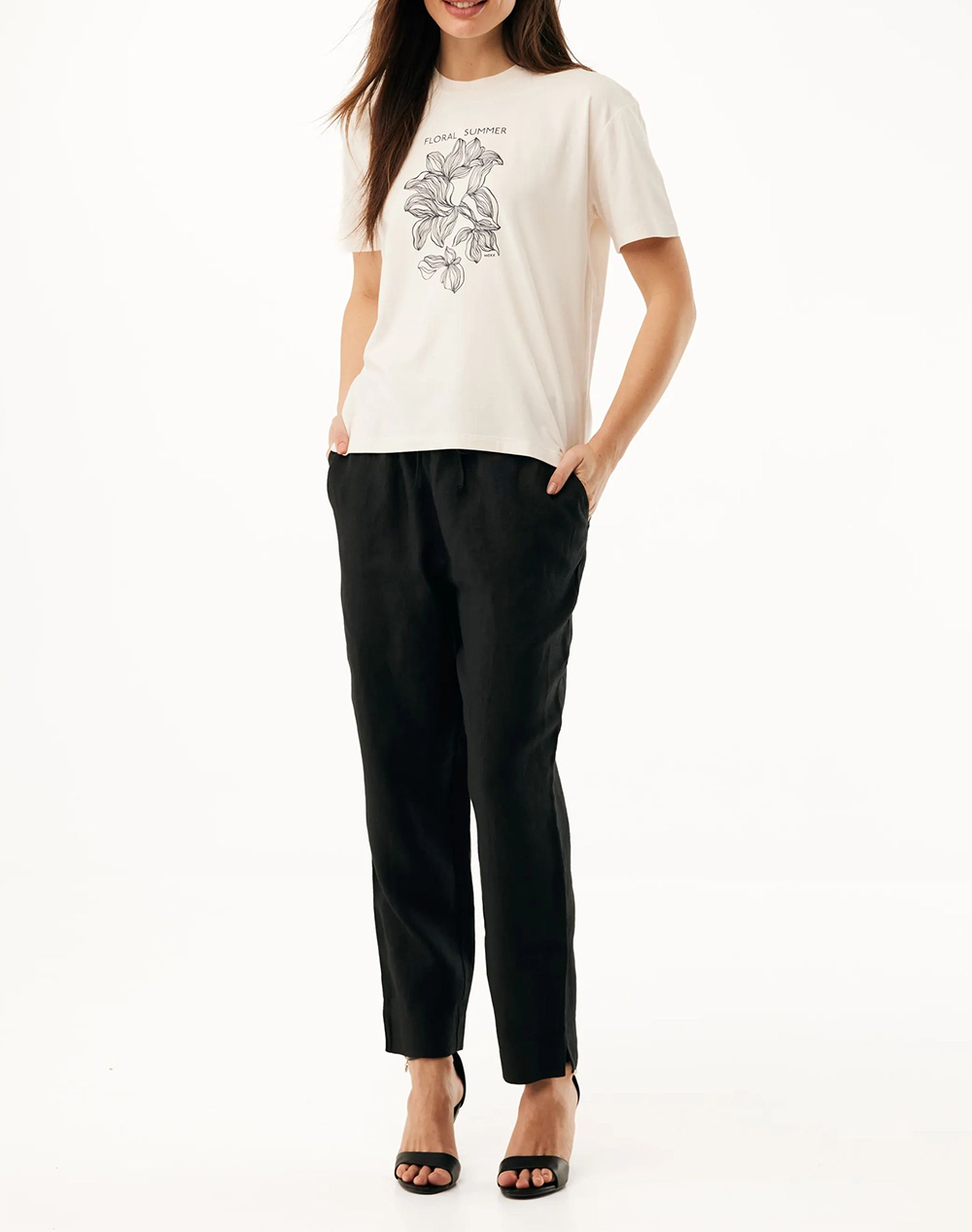 Mexx Graphic Flower Print T-Shirt Mf007803861W-110605 Offwhite Γυναικεία ρούχα μπλούζες Τ-Shirt Politikos Shop Πολιτικός