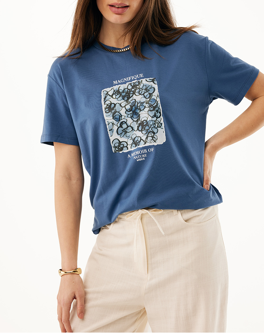 Mexx Γυναικείο T-Shirt Κοντομάνικο Μπλε Βαμβακερό Ύφασμα