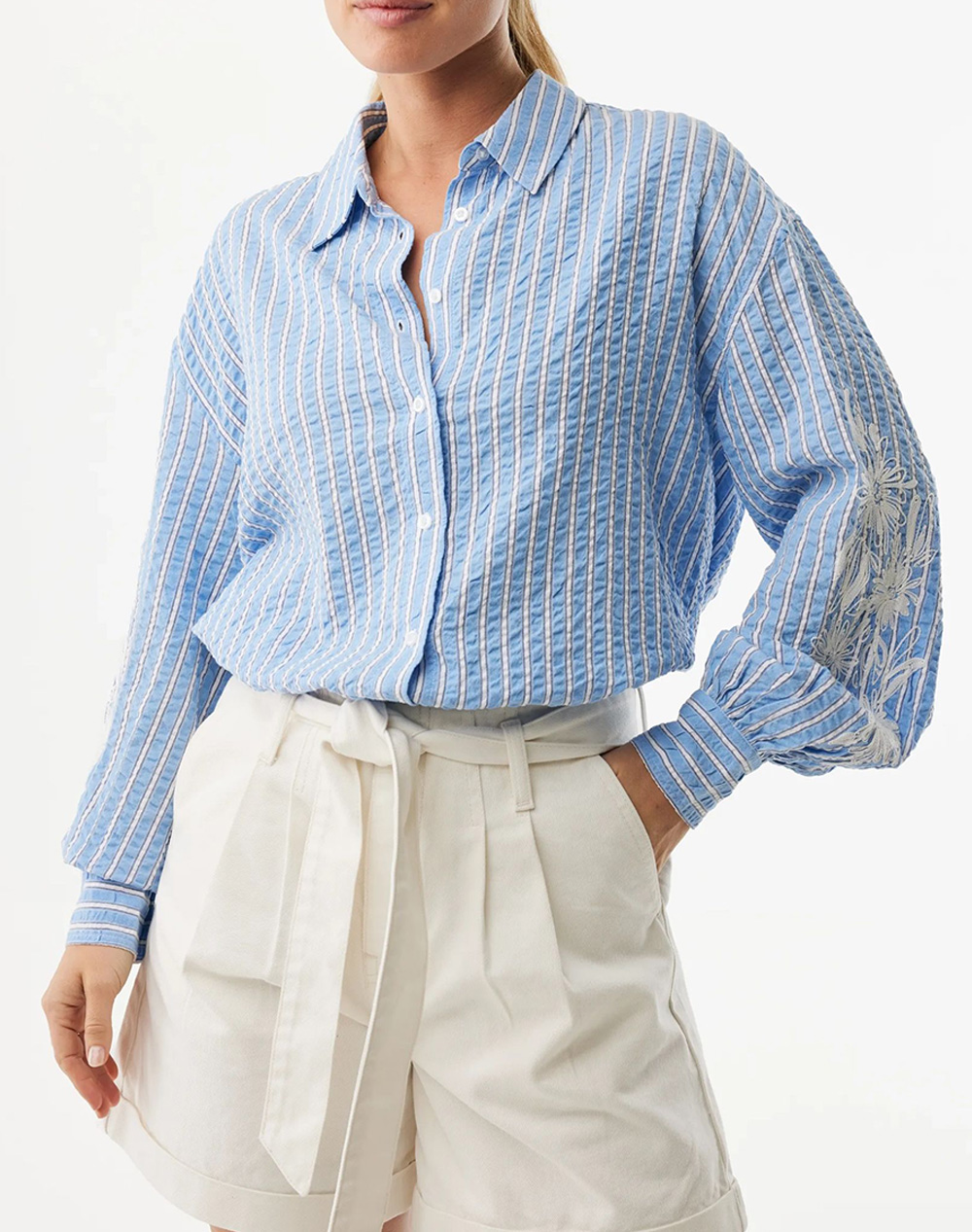 MEXX Striped embroidery blouse MF006101261W-144121 SkyBlue