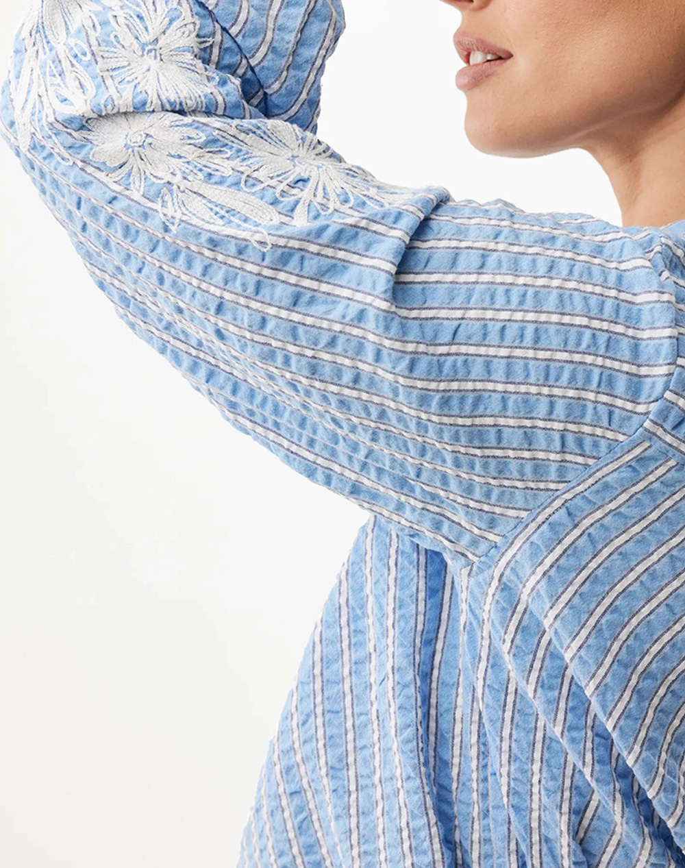 Mexx Striped Embroidery Blouse Mf006101261W-144121 Skyblue Γυναικεία ρούχα πουκάμισα Politikos Shop Πολιτικός