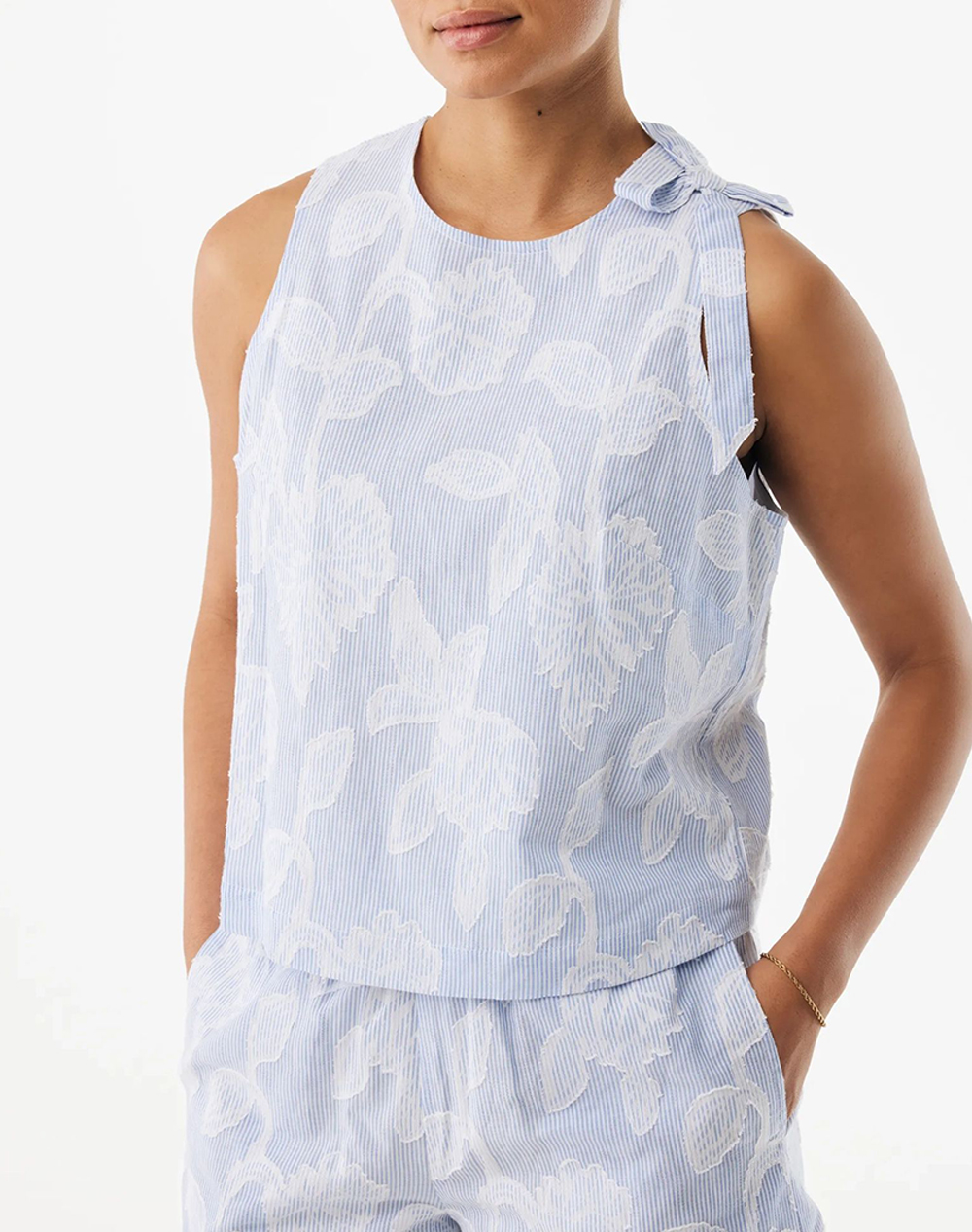 MEXX Striped flower jacquard blouse MF006103561W-144121 LightBlue