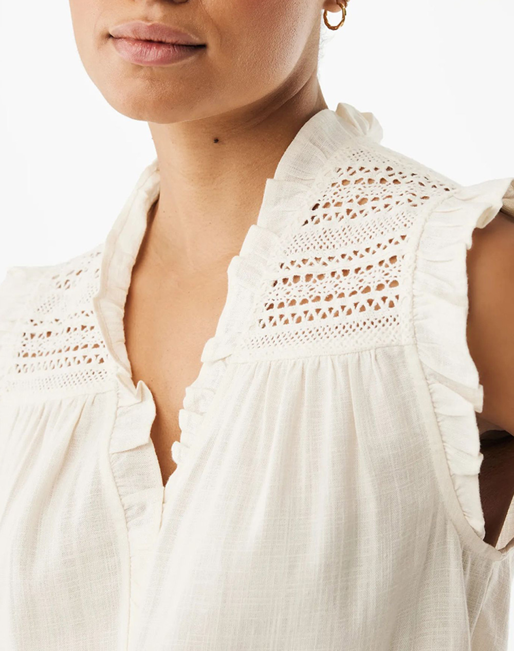 Mexx Linen Mix Slub Blouse Mf006103161W-110605 Offwhite Γυναικεία ρούχα μπλούζες Τοπ Κορμακια Politikos Shop Πολιτικός
