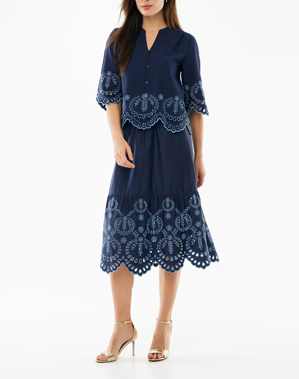 Mexx Poplin Embroidery Blouse Mf006103361W-193920 Darkblue Γυναικεία ρούχα μπλούζες Τοπ Κορμακια Politikos Shop Πολιτικός