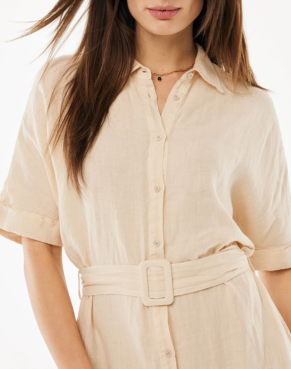 Mexx Flared Linen Dress Mf006301761W-131308 Biege Γυναικεία ρούχα φορέματα Politikos Shop Πολιτικός