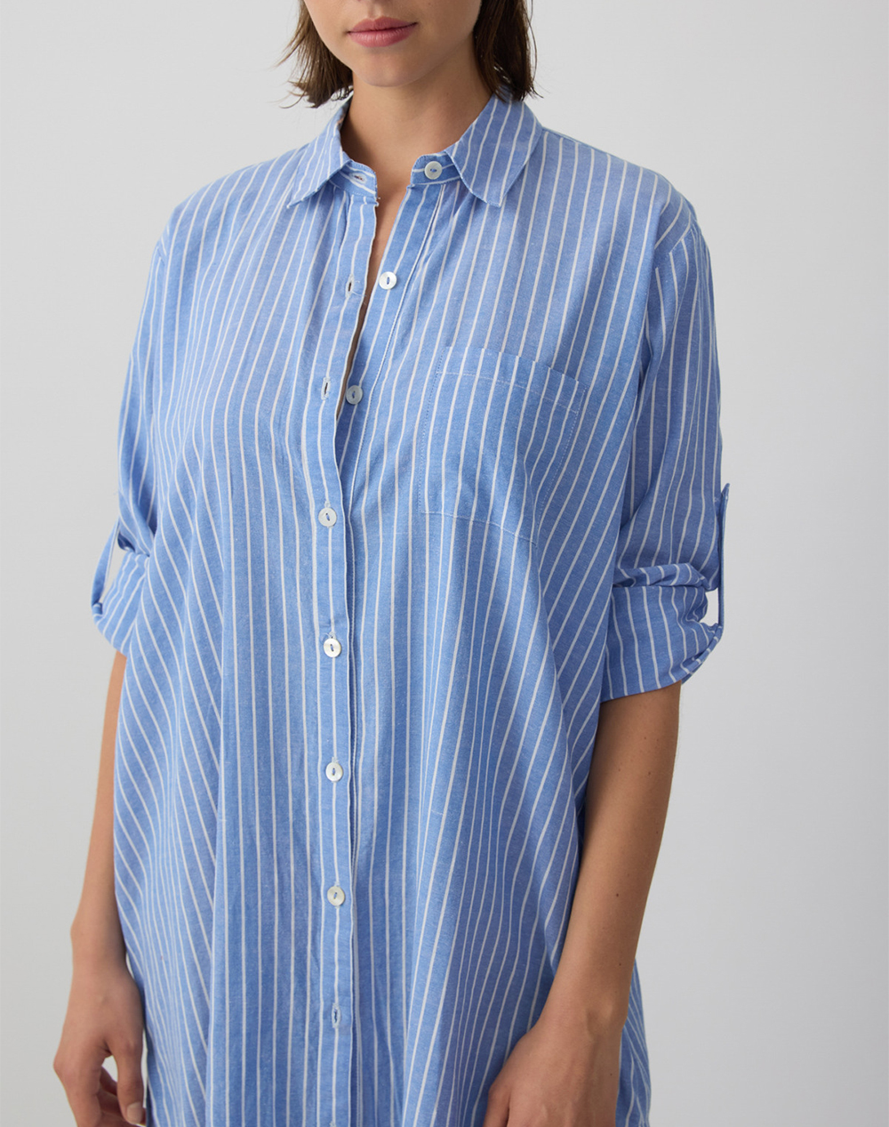 MINERVA DRESS SHIRT LONG STRIPE RESORT 96-53323-211 Blue φωτογραφία