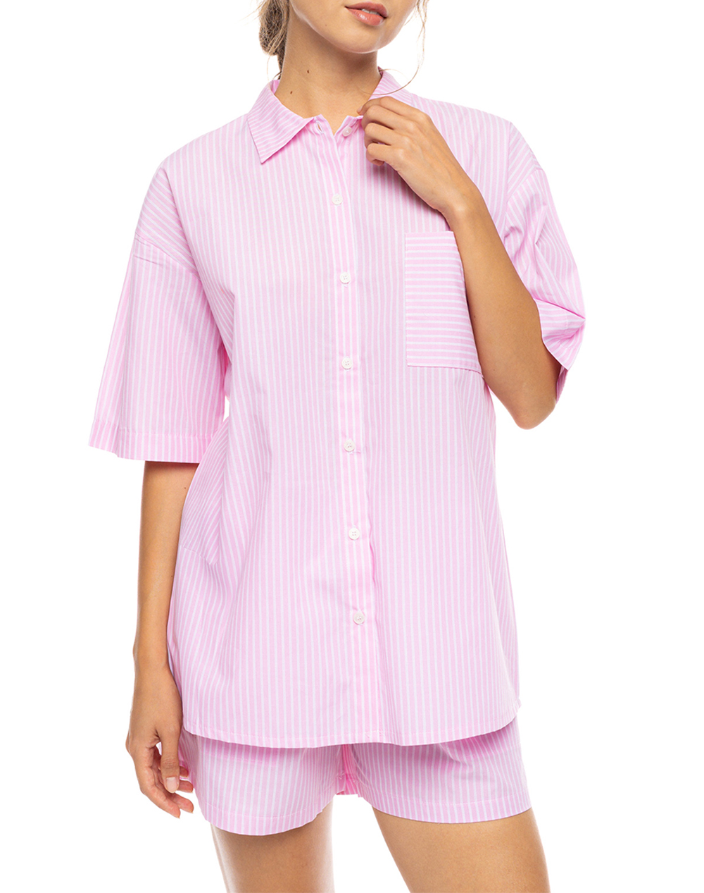 Pink Label Pyjama Buttoned Short Pants Duo Stripe S1625-Baby Lightpink Γυναικεία Homewear Πιτζαμες Politikos Shop Πολιτικός