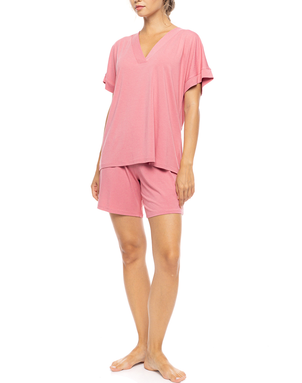 PINK LABEL PYJAMA SHORTS BAMBOO NOS SN-206-Peach Pink Coral φωτογραφία