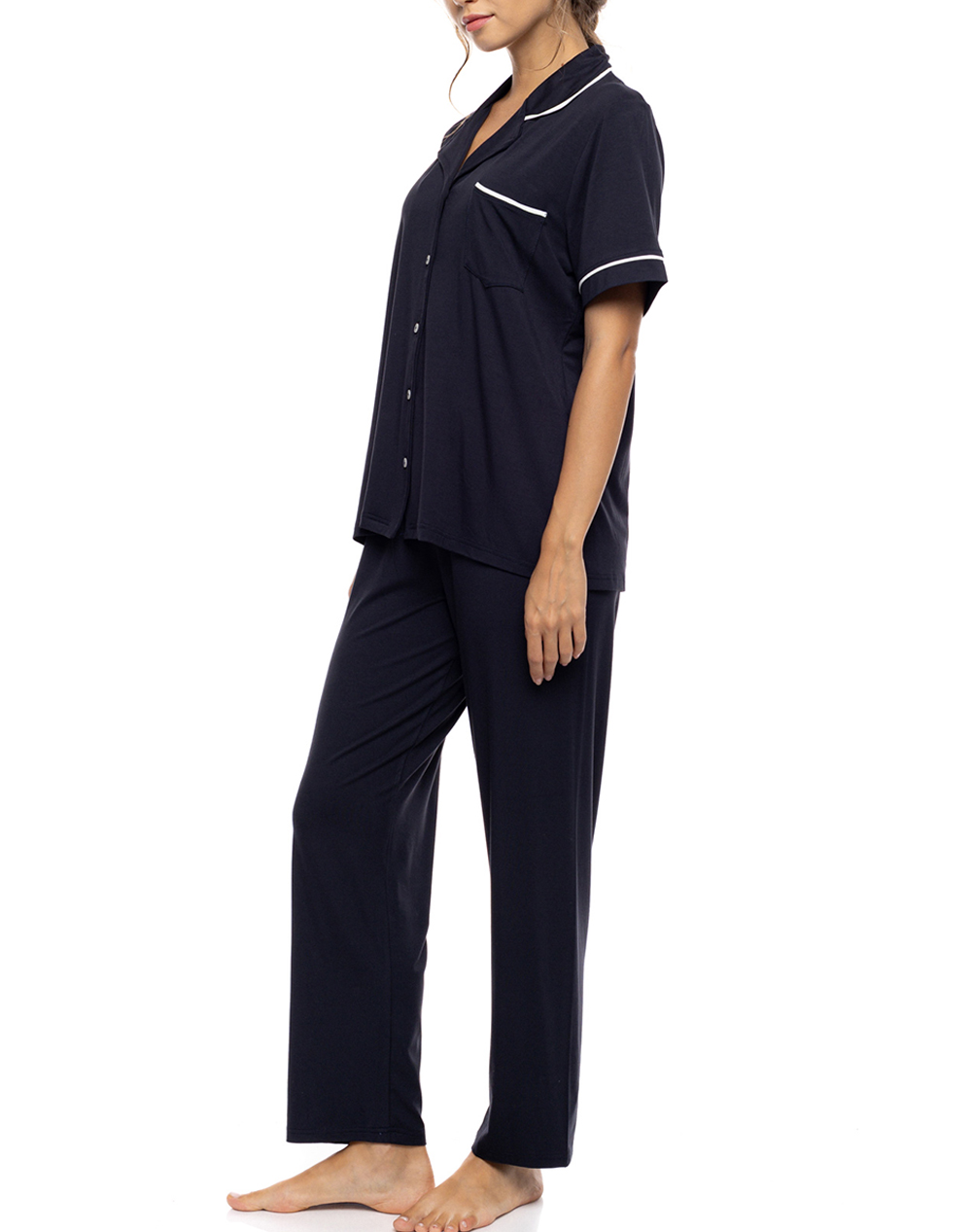 Pink Label Pyjama Buttoned Long Bamboo Nos Sn-202-Yacht Blue Navyblue Γυναικεία Homewear Πιτζαμες Politikos Shop Πολιτικός