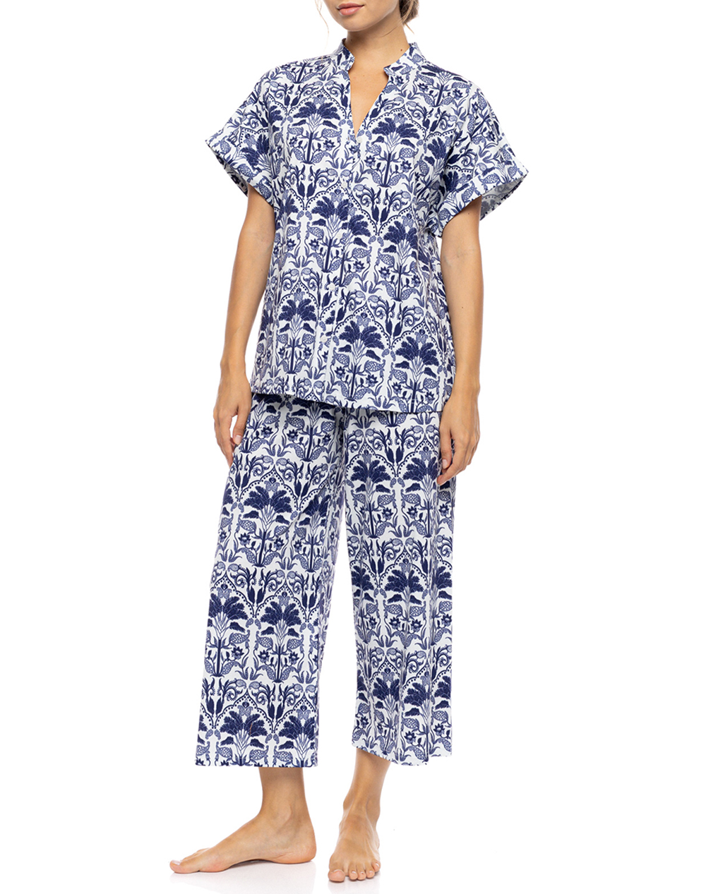 Pink Label Pyjama Buttoned Blue Tropical S1551-Type Multi Γυναικεία Homewear Πιτζαμες Politikos Shop Πολιτικός