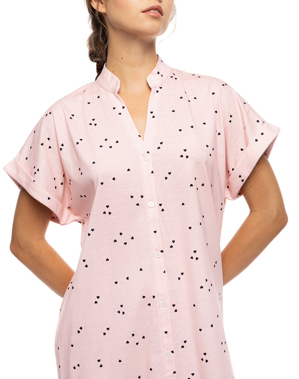 PINK LABEL NIGHTGOWN BUTTONED LITTLE HEART PINK S1578-TYPE Pink φωτογραφία