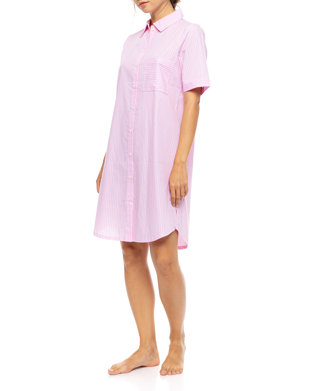 PINK LABEL NIGHTGOWN BUTTONED DUO STRIPE S1627-BABY PINK Pink φωτογραφία
