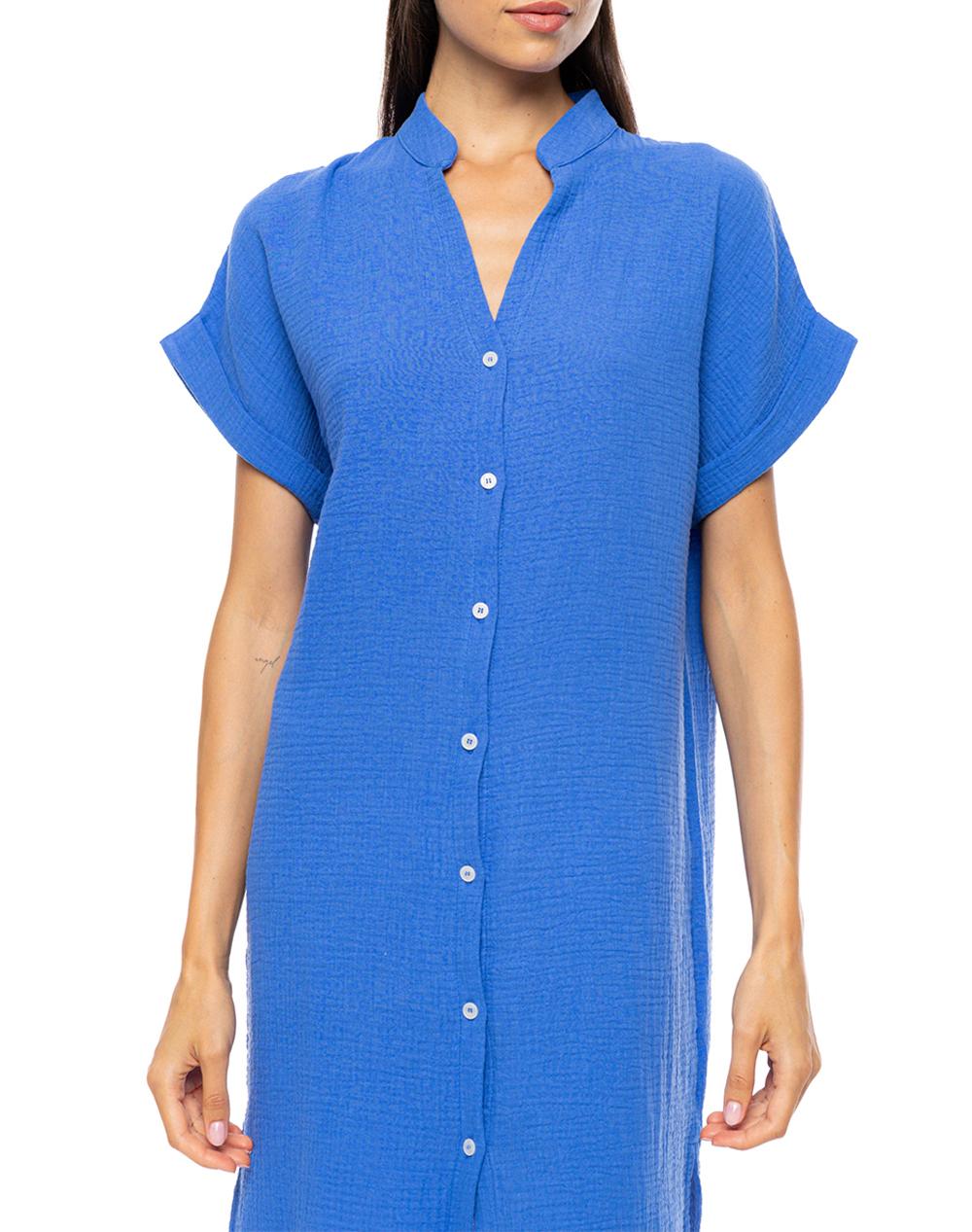 Pink Label Dress Buttoned Summer Nights Sn-222-Indigo Blue Γυναικεία Homewear Νυχτικα Politikos Shop Πολιτικός