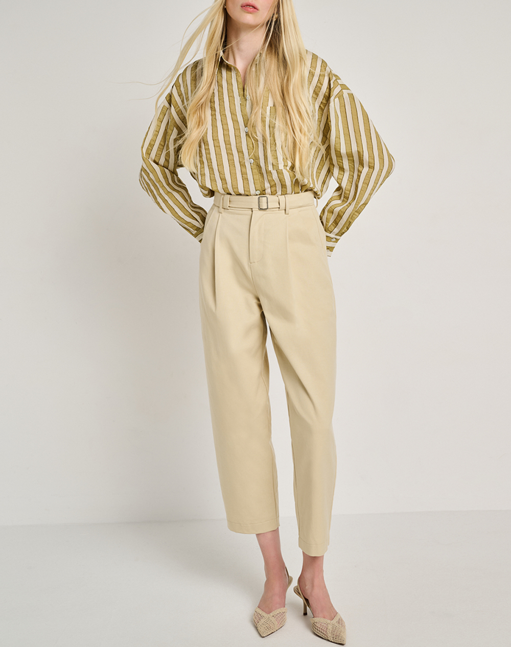 Staff Olivia Ηιghwaist Pant 51%Cotton 49%Tencel 60-005 055-Ν0033 Biege Γυναικεία ρούχα παντελόνια Chinos Politikos Shop Πολιτικός
