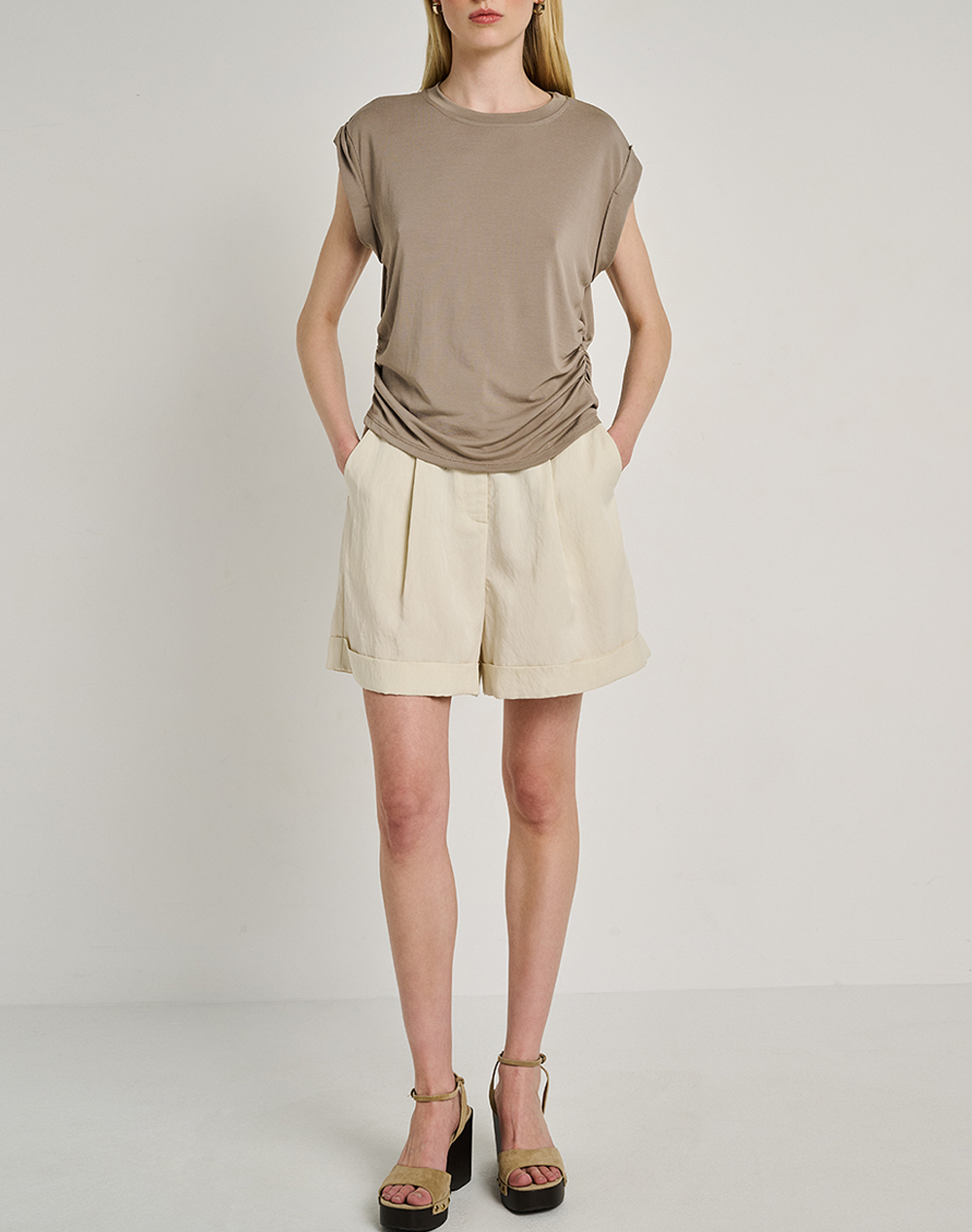 Staff Happy Short Pant 95%Lyocell 5%Nylon 60-301 055-Ν9947 Biege Γυναικεία ρούχα Σορτς Βερμουδες Politikos Shop Πολιτικός