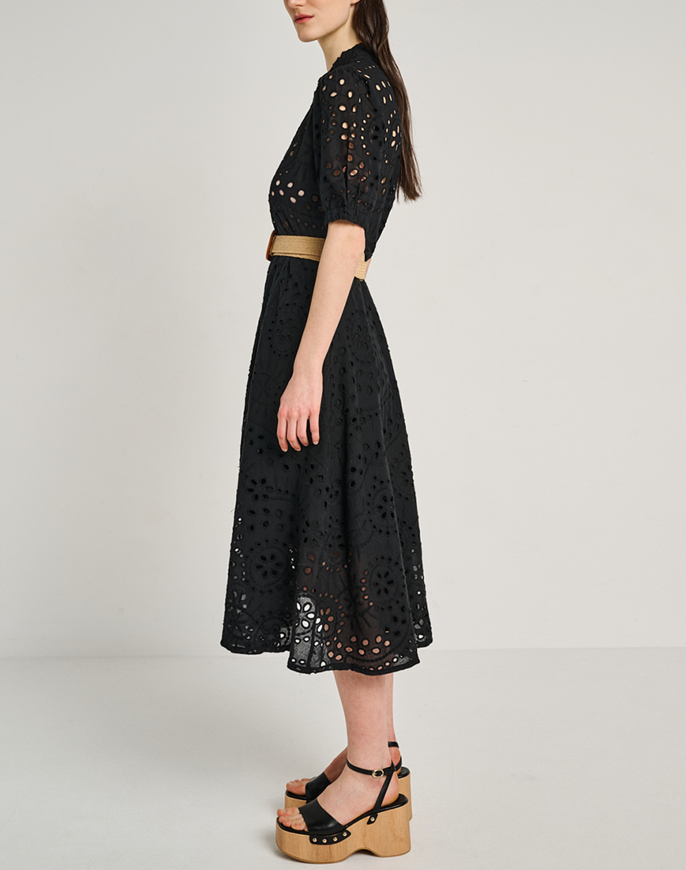 Staff Kelly Midi Dress 100%Co 67-007 055-Ν0090 Black Γυναικεία ρούχα φορέματα Politikos Shop Πολιτικός