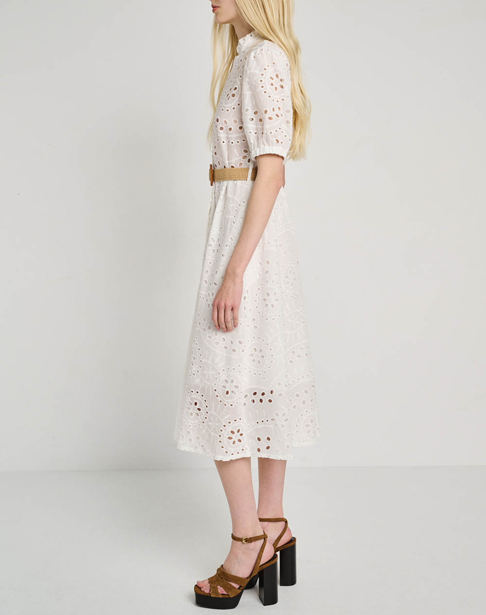 Staff Kelly Midi Dress 100%Co 67-007 055-Ν0010 White Γυναικεία ρούχα φορέματα Politikos Shop Πολιτικός
