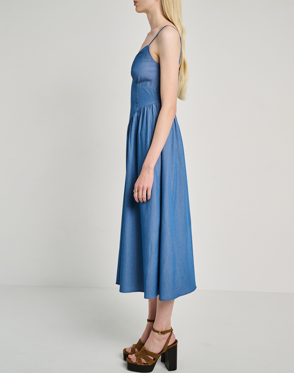 Staff Iro Denim Long Dress 57%Pol 40%Visc 3%Spa 67-002 055-Ν0172 Blue Γυναικεία ρούχα φορέματα Politikos Shop Πολιτικός