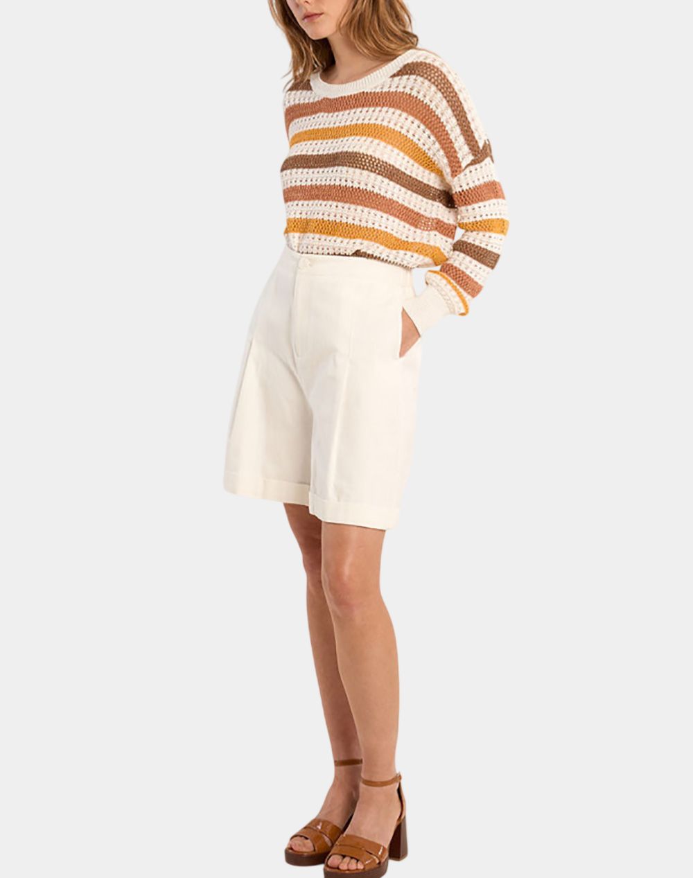 Molly Bracken Ladies Woven Shorts R1735Ep-Offwhite Offwhite Γυναικεία ρούχα Σορτς Βερμουδες Politikos Shop Πολιτικός
