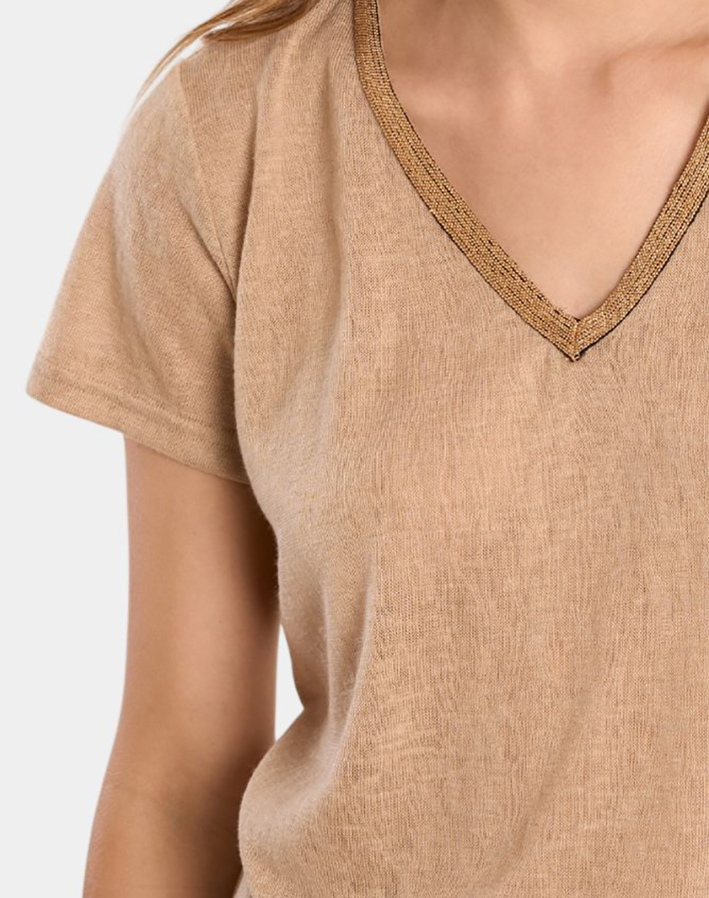 Molly Bracken Ladies Knitted Tee T427Ep-Beige Biege Γυναικεία ρούχα μπλούζες Τ-Shirt Politikos Shop Πολιτικός