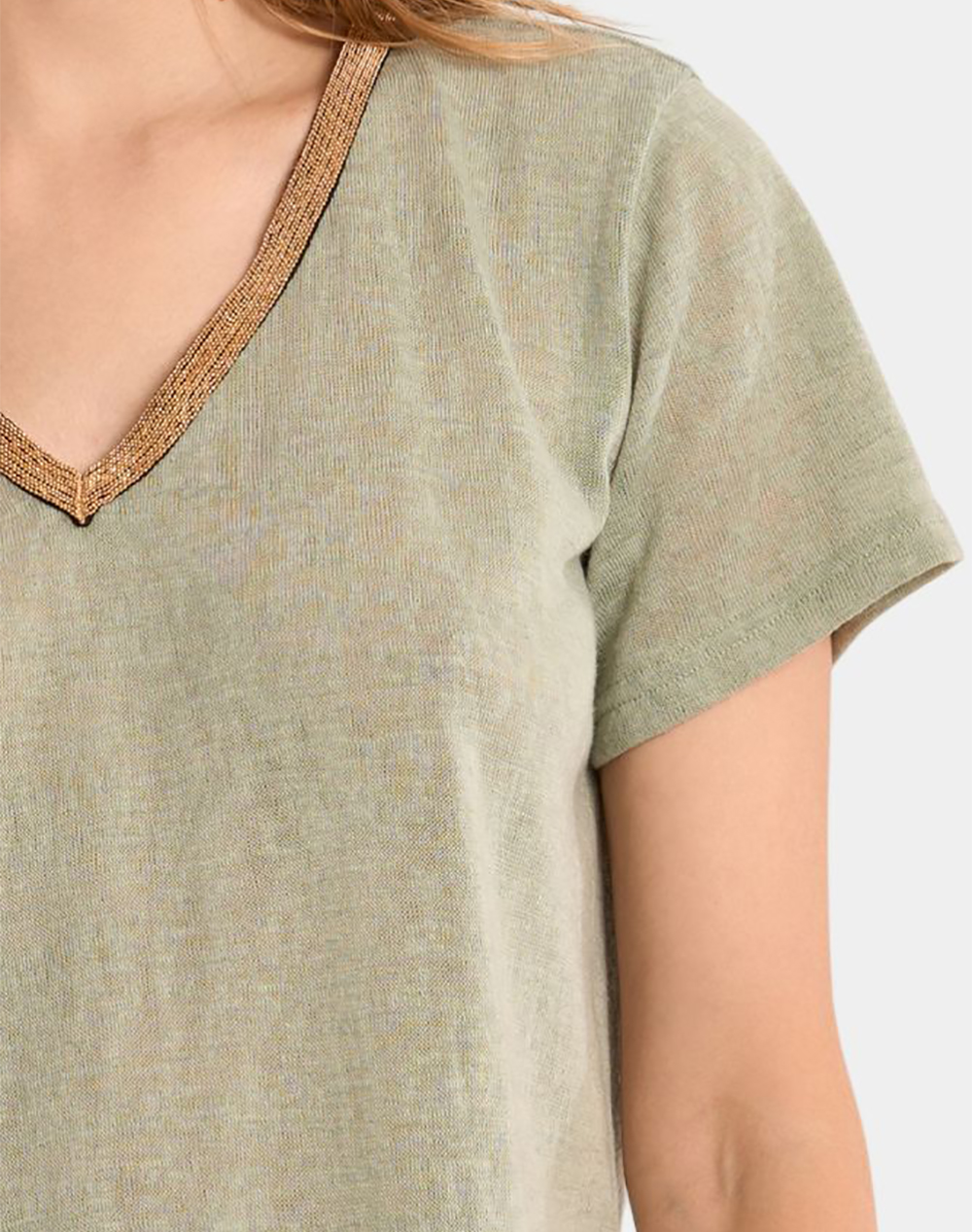 MOLLY BRACKEN LADIES KNITTED TEE T427EP-SAGE GREEN Khaki φωτογραφία
