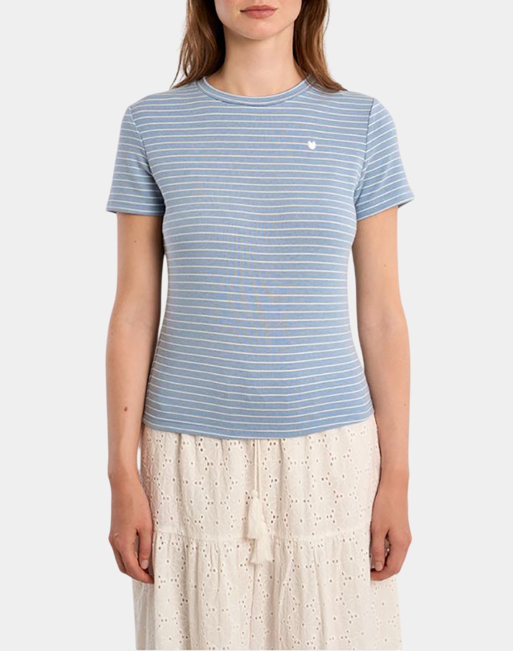 MOLLY BRACKEN LADIES KNITTED TEE LA1930EE-LIGHT BLUE/OFF WHITE LightBlue