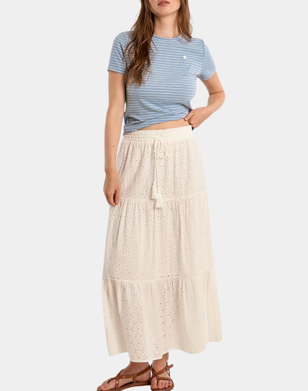 Molly Bracken Ladies Knitted Tee La1930Ee-Light Blue Off White Lightblue Γυναικεία ρούχα μπλούζες Τ-Shirt Politikos Shop Πολιτικός