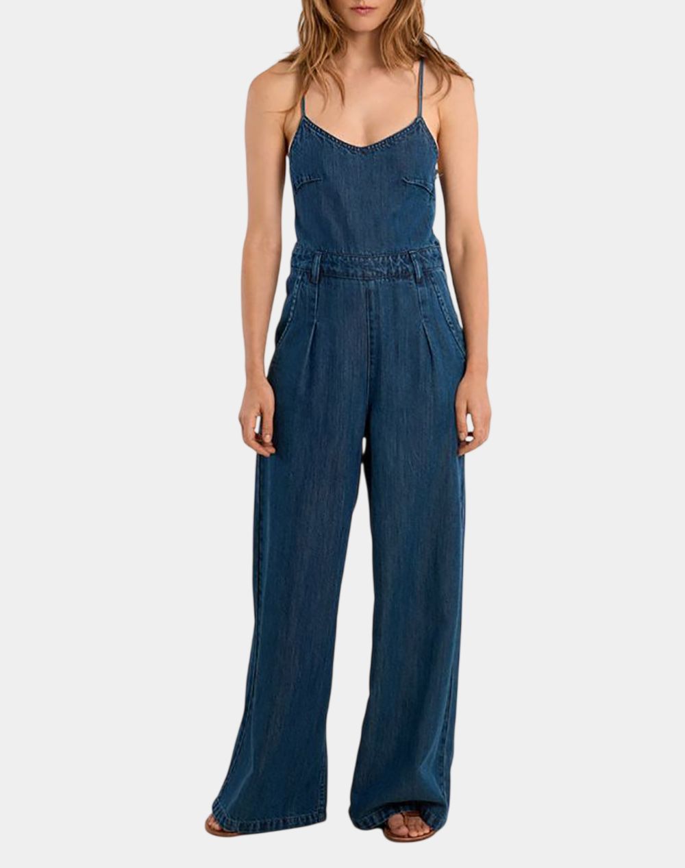 MOLLY BRACKEN LADIES WOVEN JUMPSUIT E1105AEP-DENIM BLUE DenimBlue