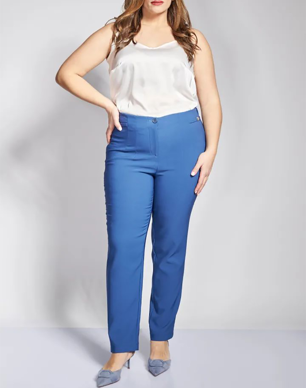 PARABITA Κρεπ παντελόνι slim fit 012610200319-024 Blue φωτογραφία